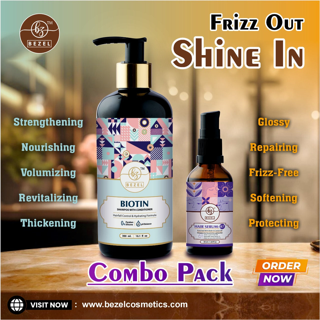 Bezel™ Biotin Conditioner with Shampoo & Hair Serum B7 Combo